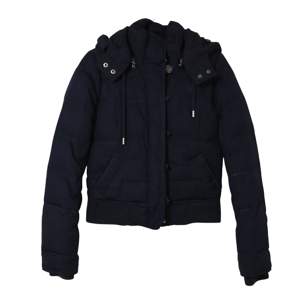 Abercrombie & Fitch Navy Faux Fur Lined Cropped Down Puffer Jacket XS Y2K Winter